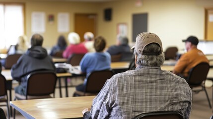 A crime prevention seminar with residents learning about home security and personal safety tips