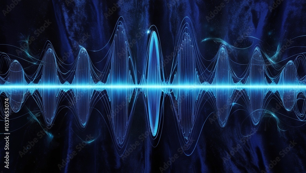 Poster abstract sound wave visualization with blue lines and energy vibes