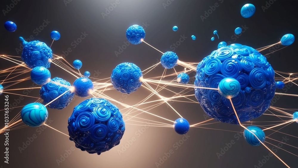 Poster abstract blue network nodes forming a connected system