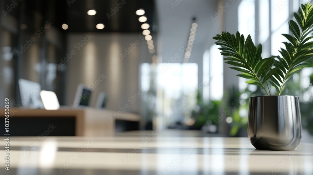 Poster 3d rendering of a modern office interior with a blurred background