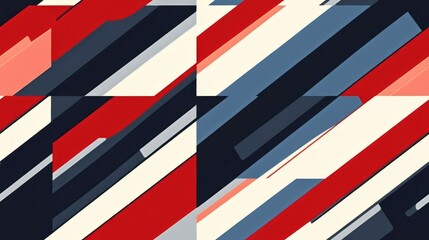 Seamless geometric pattern featuring stripes in red blue and white ideal for fashion textiles and graphic designs