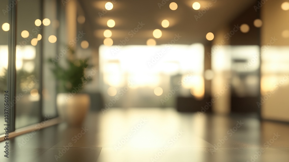 Poster 3d rendering of a blurred empty office space with abstract light bokeh for design purposes