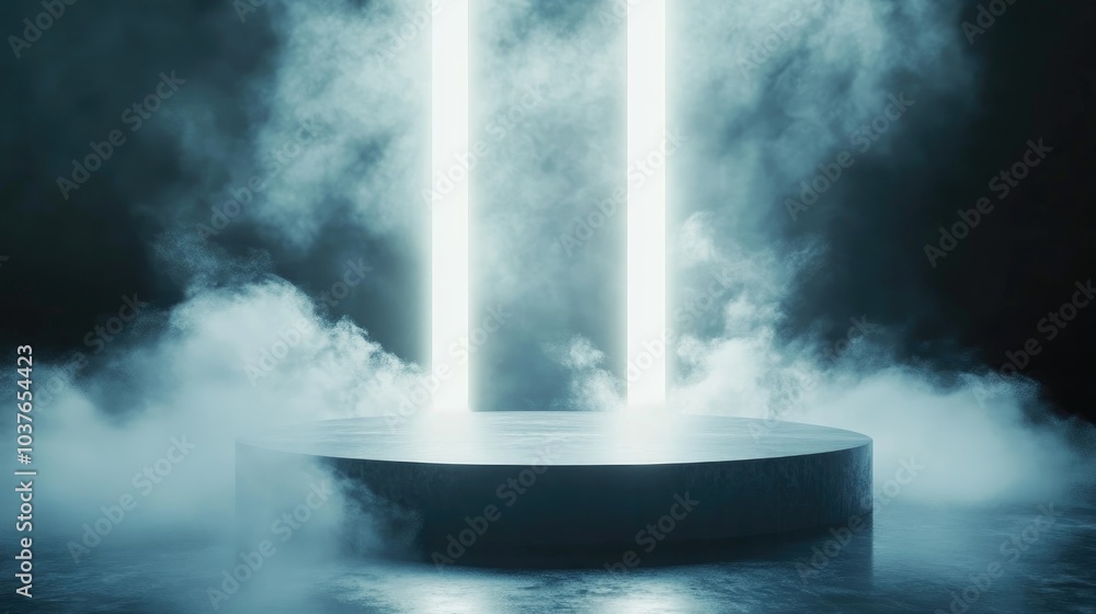 Aufkleber empty stage with directional white light on a transparent background featuring floating smoke ideal 