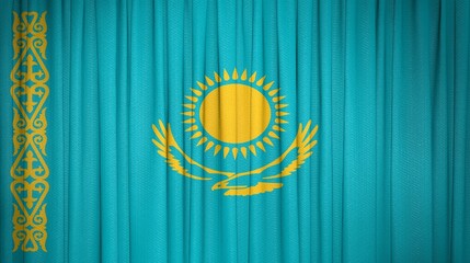 Kazakhstan, Republic of Kazakhstan Flag and Theater Curtain Image.