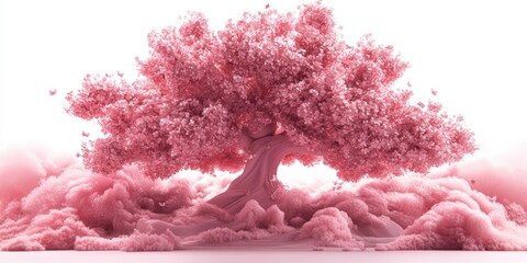 Fototapeta premium Pink blossom tree made of paper isolated on a white background, Paper pink blossom tree on white background