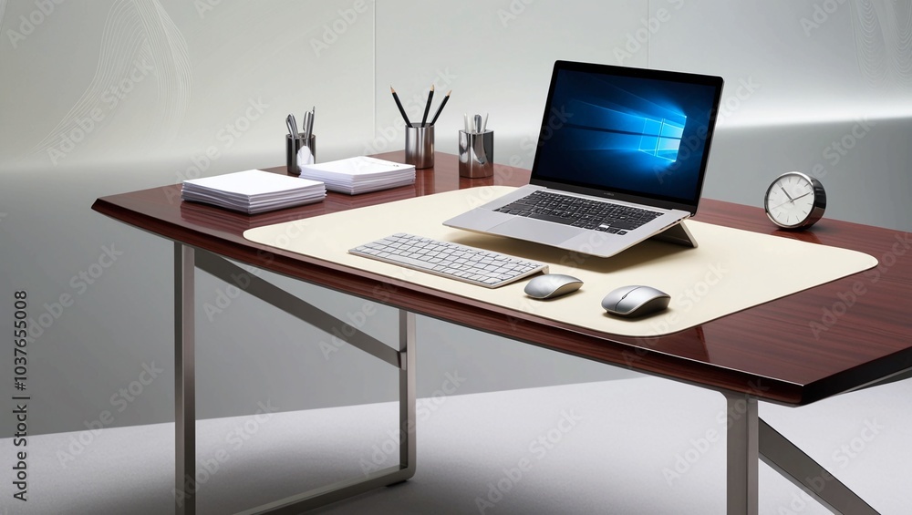 Poster modern office desk with computer setup