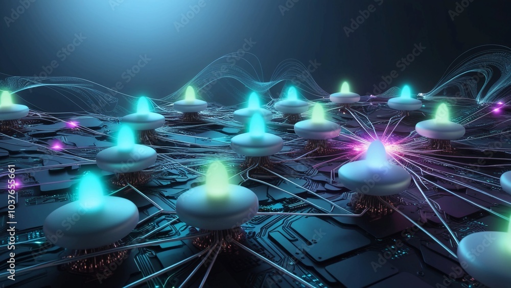 Poster hightech digital network with nodes and connections