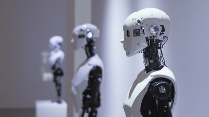 Obraz premium A robotic art installation with interactive sculptures and AI-driven creative exhibits, Artistic style, photo of