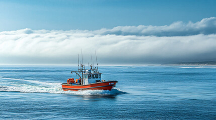 A fishing boat returning to shore with a catch of the day.