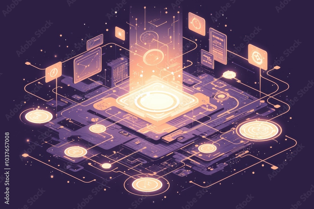 Poster futuristic digital interface with holographic data display