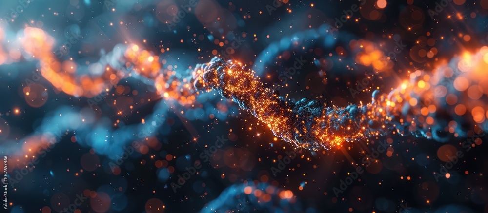 Aufkleber abstract orange and blue glowing particle trail with bokeh effect.