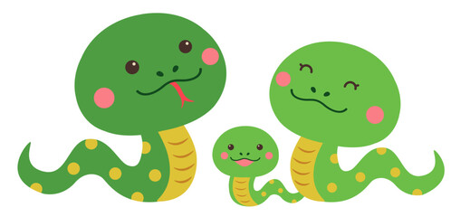 年賀状素材 巳年 かわいい蛇親子イラスト