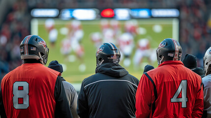 Fototapeta premium Referees reviewing a play on the big screen to determine if a call on the field should be overturned