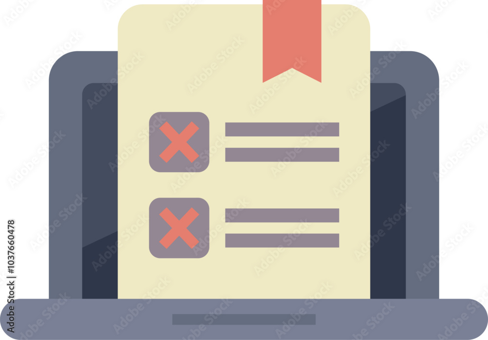 Poster survey or test is showing on a laptop screen with two wrong answers marked with a red x