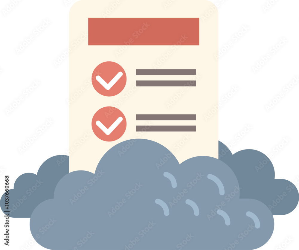 Poster cloud computing completing task on clipboard with checkmarks concept illustration