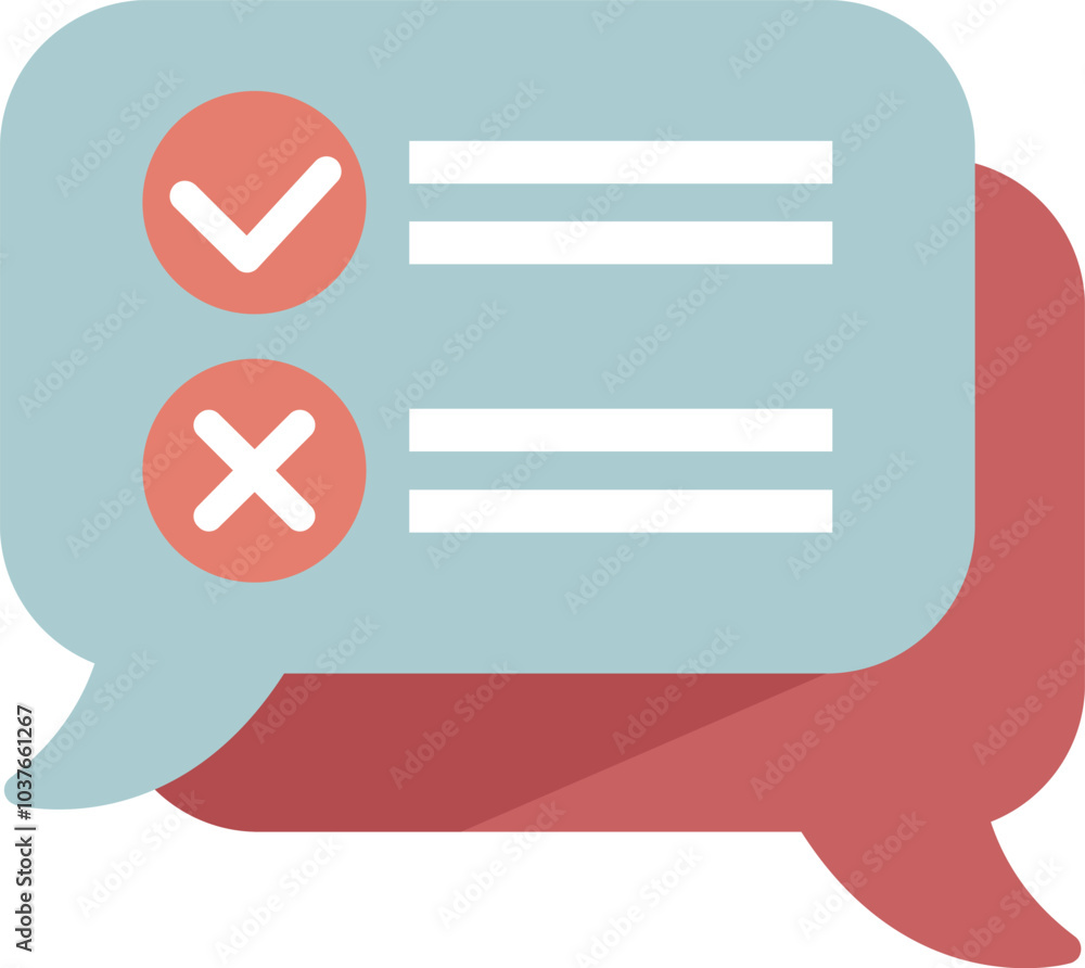 Poster speech bubble showing check marks for right and wrong answers, concept of online testing, survey or 