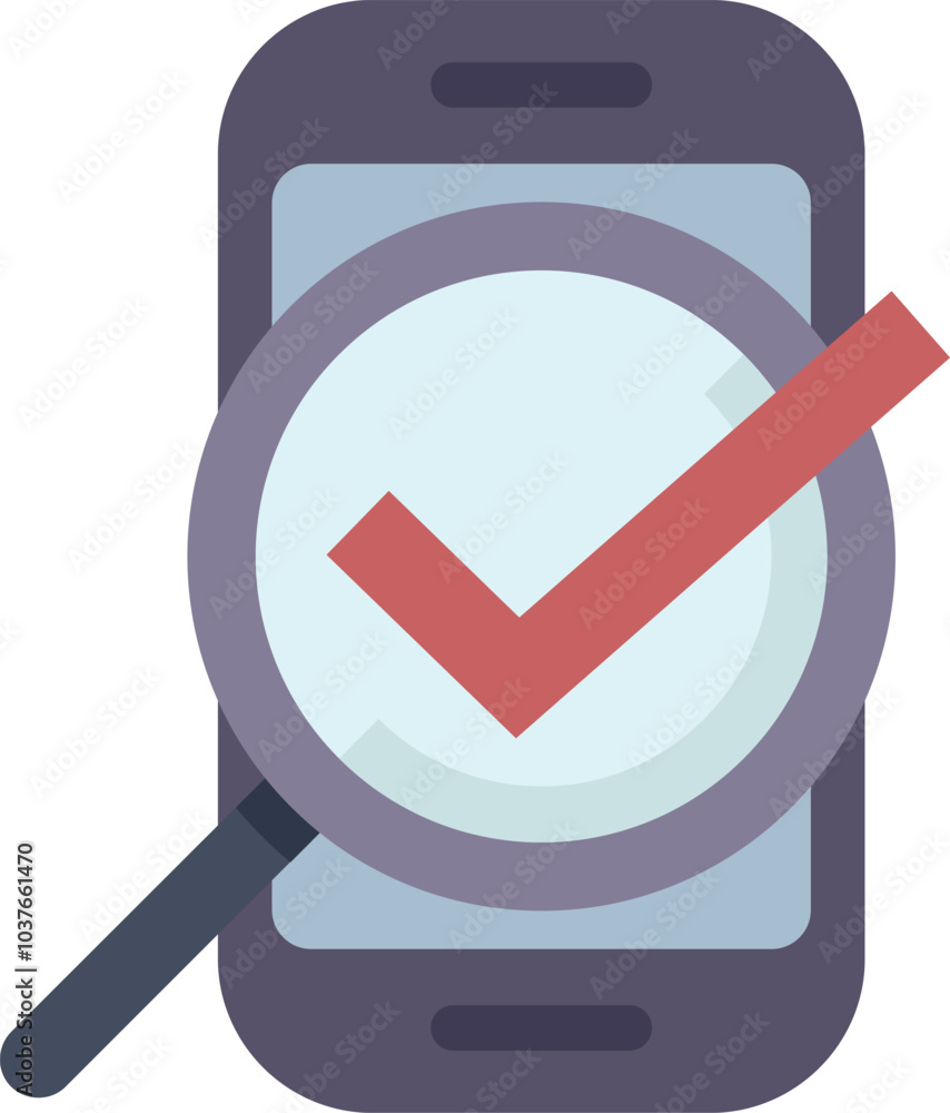 Poster magnifying glass is magnifying a check mark on a smartphone screen, perfect for representing a posit