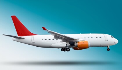 Obraz premium Side view of a white commercial jet airplane on clear background. Travel concept. 3D Rendering