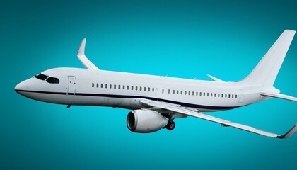 Side view of a white commercial jet airplane on clear background. Travel concept. 3D Rendering