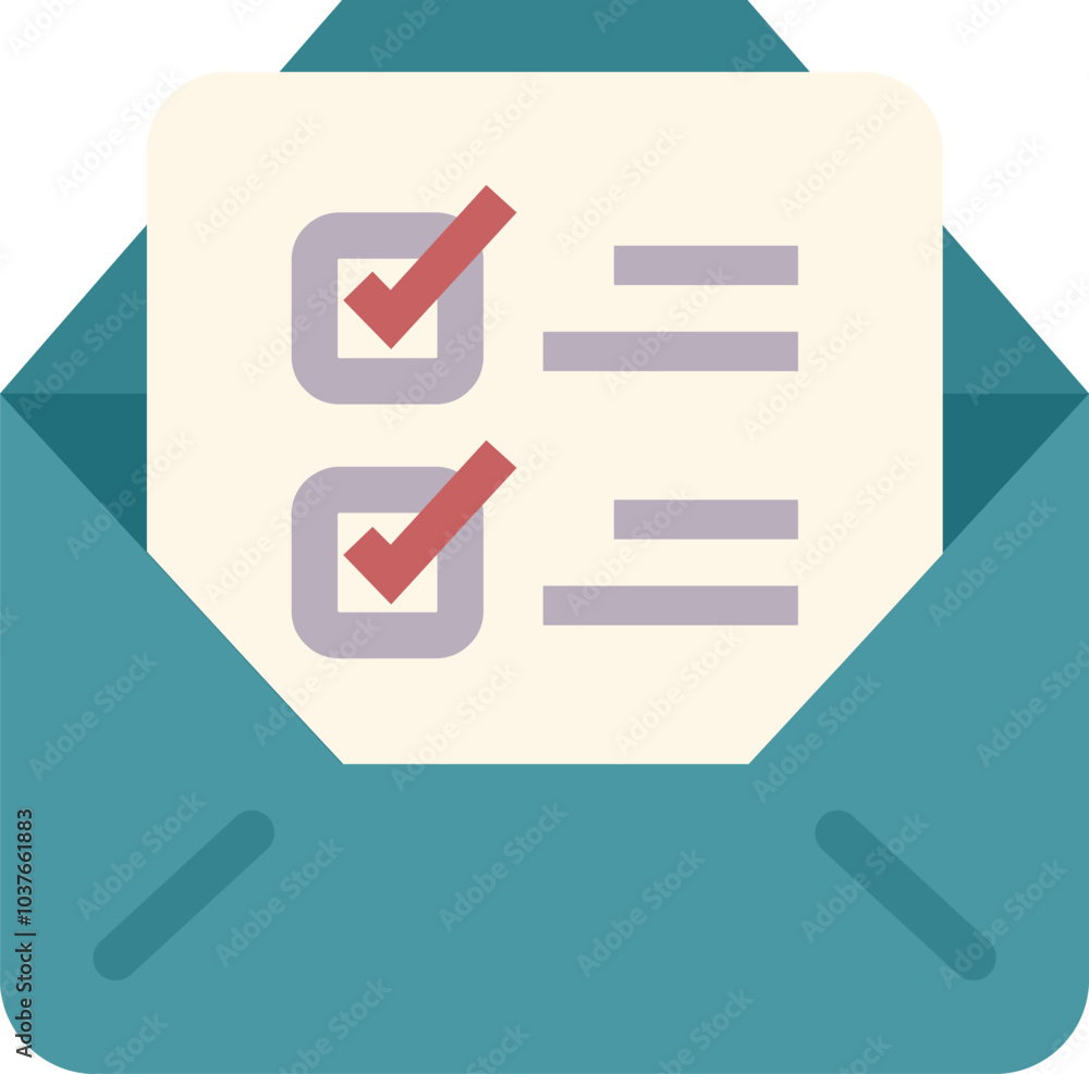 Poster icon of a checklist inside an envelope is showing a completed task