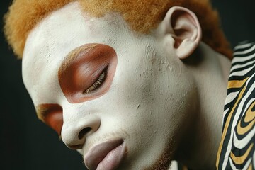 Naklejka premium Close-up Portrait of a Man with White Face Paint and Brown Eyeliner