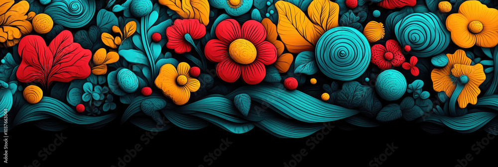 Poster a stunning display of brightly colored flowers and leaves, crafted with intricate patterns and textu