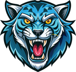 Blue Tiger Mascot with Sharp Teeth and Fangs