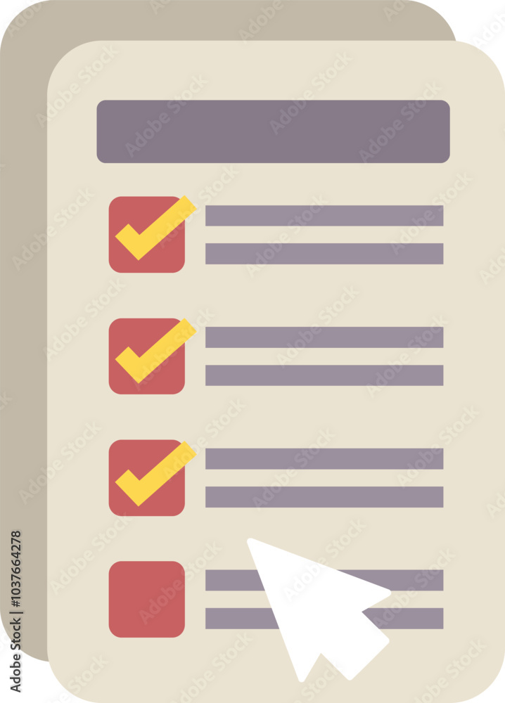 Poster online survey form with mouse cursor clicking checkbox, filling online form concept