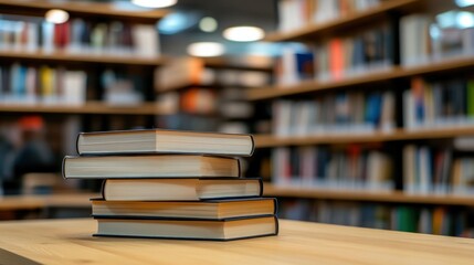Books on a Table in a Library
