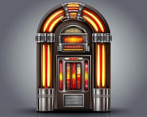 A vintage jukebox with colorful lights and chrome accents, radiating nostalgia and charm.