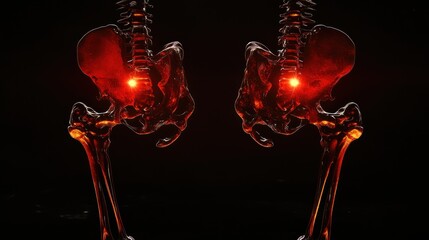 Human Skeleton Illustration with Hip Pain
