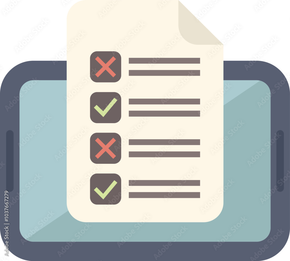 Poster mobile phone is displaying a checklist with checked boxes, representing an online survey or exam