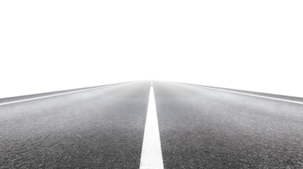 Clean straight asphalt road with simple dashed lane markings on a white background