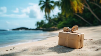 Naklejka premium Gift Box on Tropical Beach