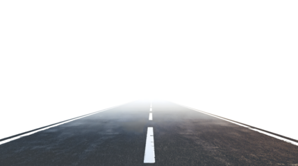 Clean straight asphalt road with simple dashed lane markings on a white background