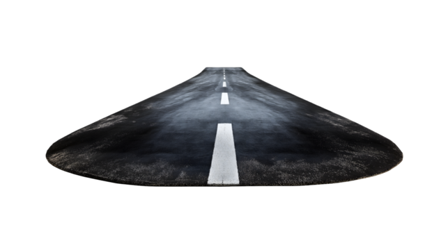 floating section of a road isolated on a transparent background
