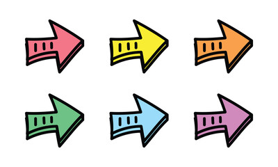Vector Hand Drawn Arrow Pointing Icon In Multiple Color