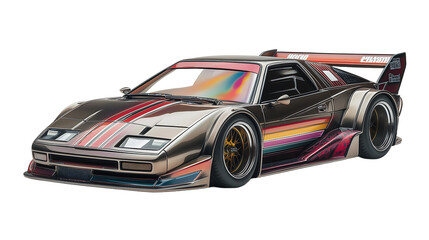 retro-style racing car reminiscent of the 1980s on a white background