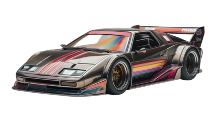 retro-style racing car reminiscent of the 1980s on a white background