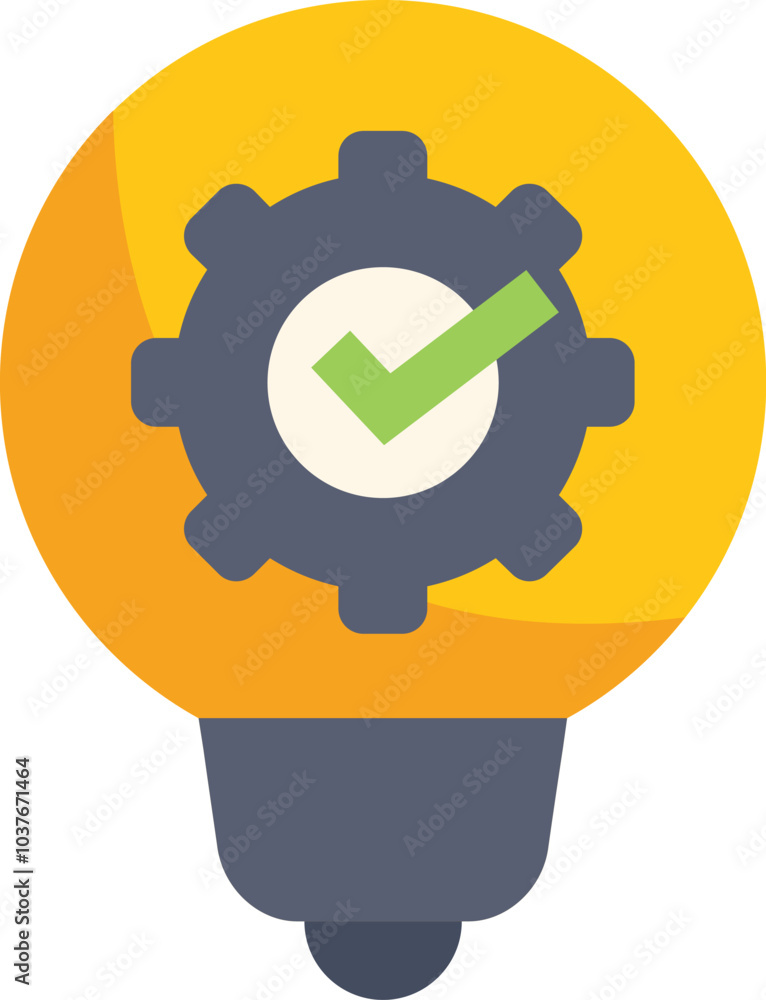 Poster light bulb containing a gear with a check mark symbolizing a successful idea