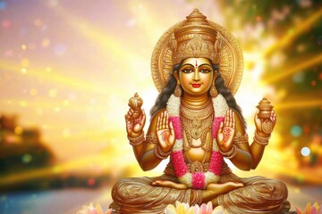 Obraz premium Divine essence: Portrait of Goddess Parvati, reflecting her majestic presence and spiritual grace, embodying the attributes of love, fertility, and devotion in a sacred and revered depiction.