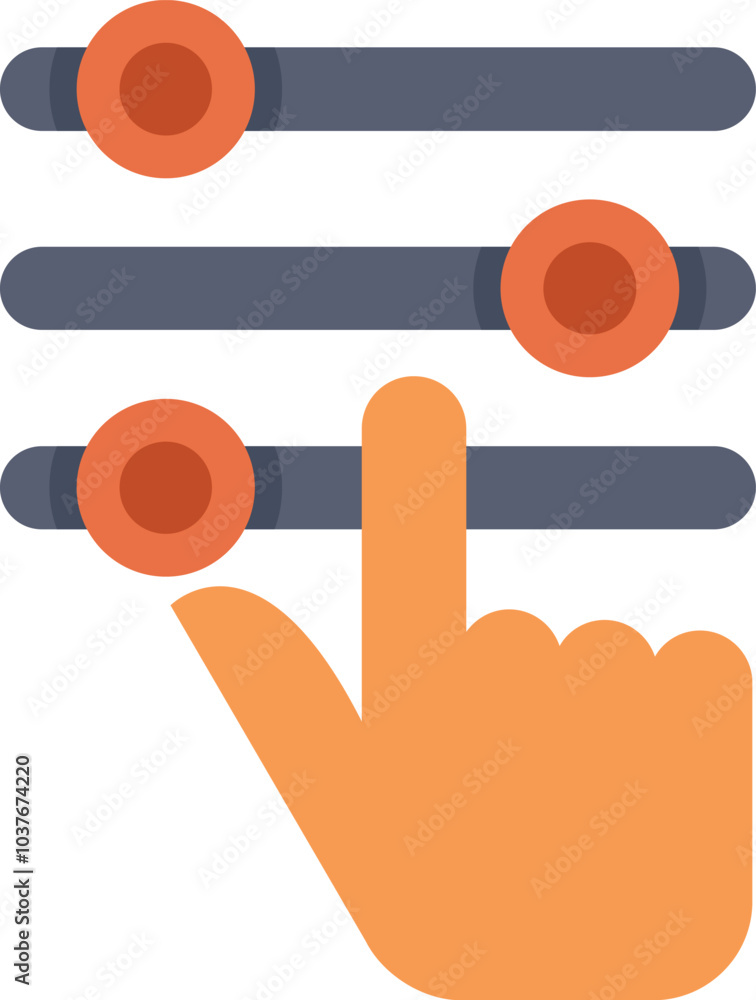 Poster minimalist illustration featuring a hand adjusting settings with three slider buttons on a white bac