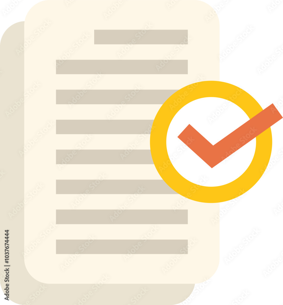 Poster flat vector icon of a document being validated with a check mark