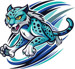 Blue Cheetah Mascot Leaping Forward Motion