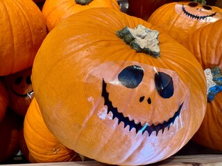 close up of pumpkins for halloween party
