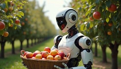Robot Harvests Fresh Produce in a Futuristic Orchard