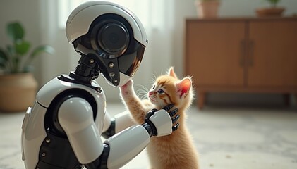 Robot Companion Plays with Kitten at Home
