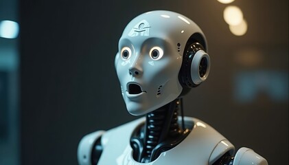 Futuristic White Humanoid Robot in a Dark and Mysterious Background