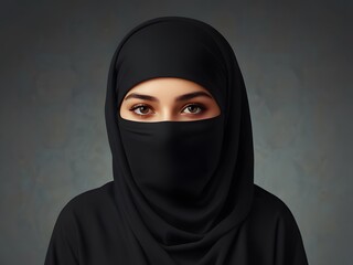 Captivating Muslim teenage girl in niqab gazes
