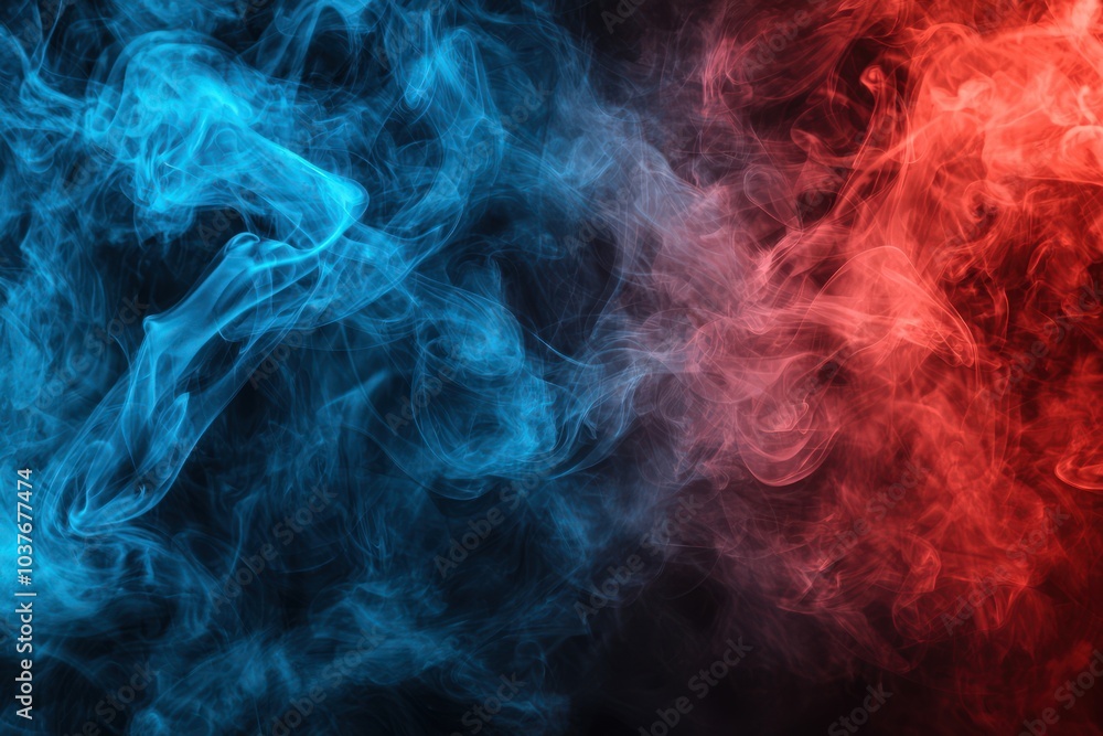 Poster abstract smoke background with intertwining red and blue fog, creating a mysterious and dramatic vis